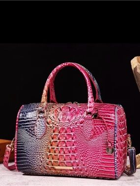 Lux Croc-Embossed Dome Satchel Bag in Pink Gradient